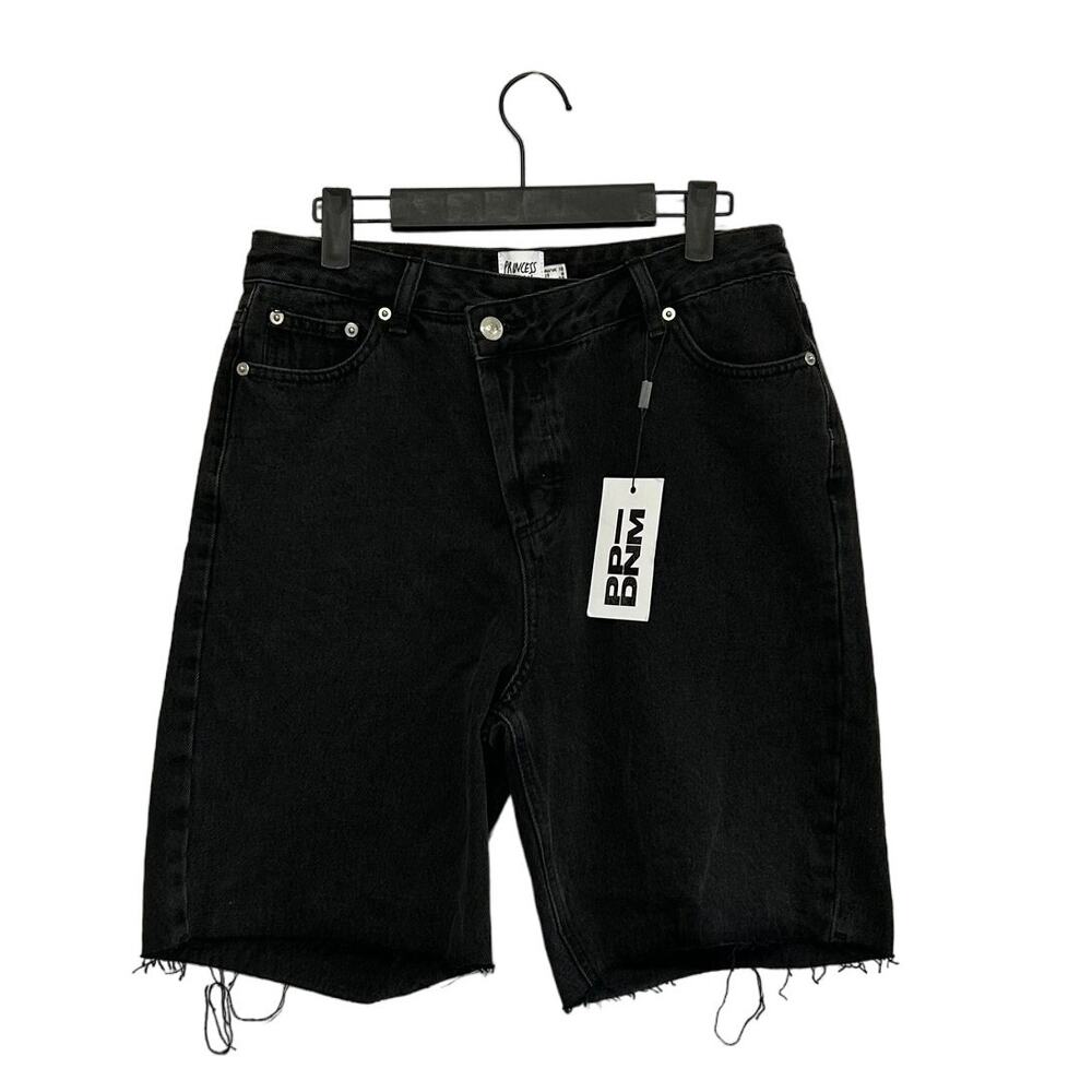 Princess Polly Xena Crossover Denim Shorts NWT Women's Sz 6 Black Raw Hem